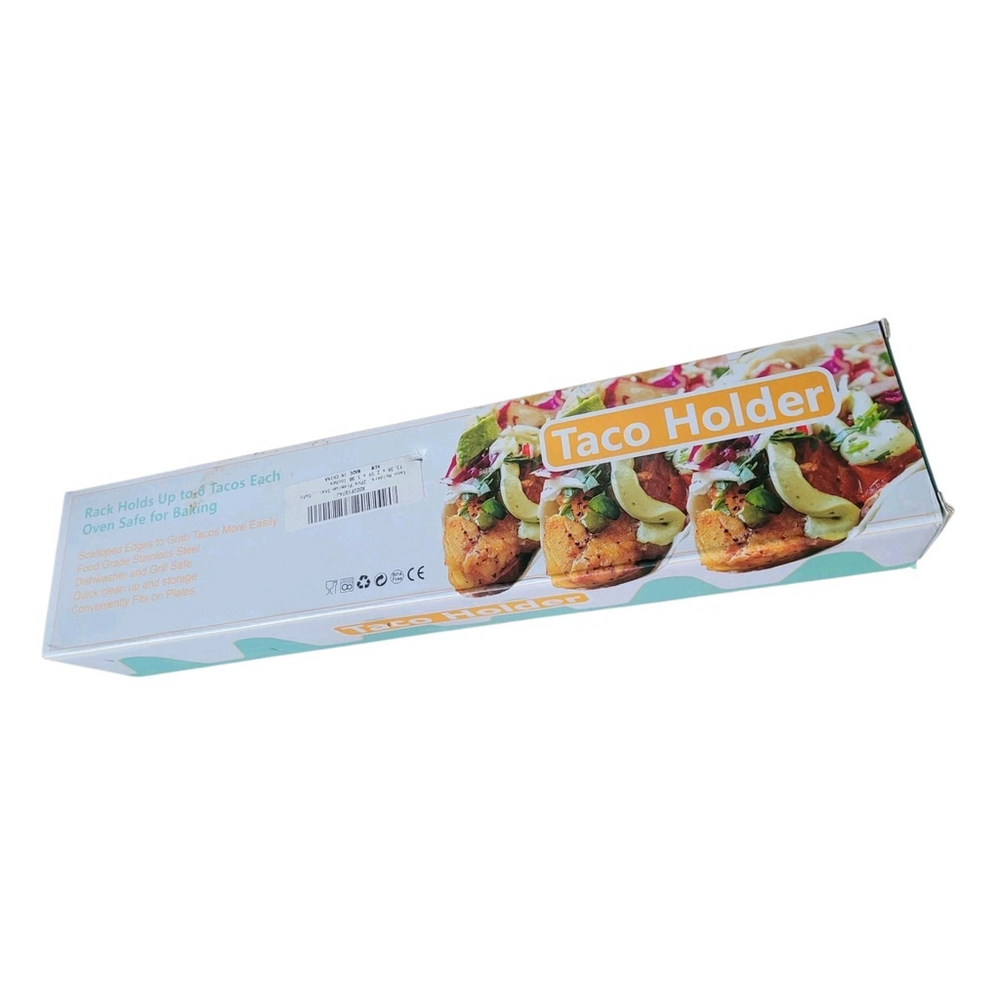 Brand New Metal Oven Safe Taco Holders Set, Each Holds 6 Tacos. 2 in each box.